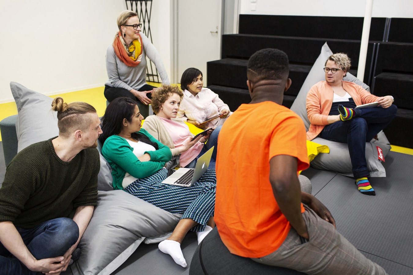 Finnish team collaborating in healthy office environment